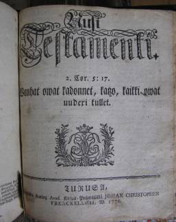 Lizeliuksen 1776 Raamatun UTn kansilehti